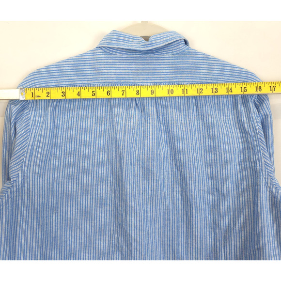 Old Navy Oxford Button Down Shirt Linen Blend Slim Fit Men S Stripe White Blue - Picture 5 of 11